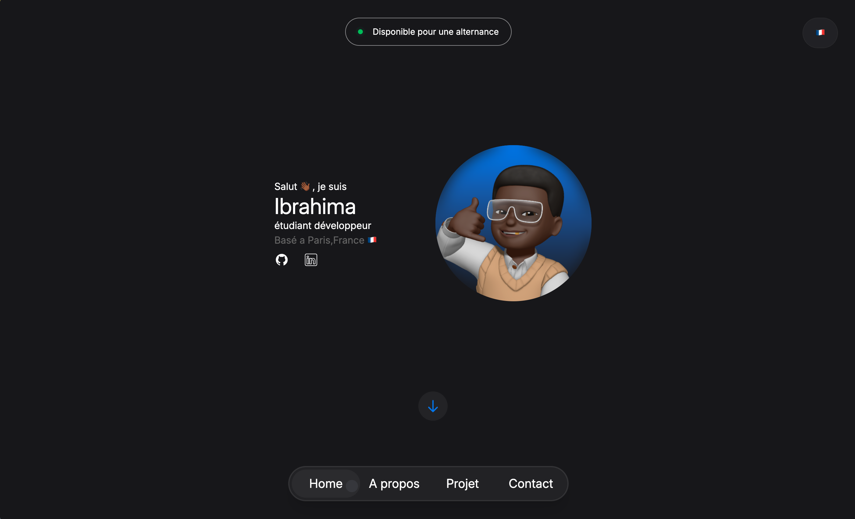 Screenshot of the portfolio website of Ibrahima